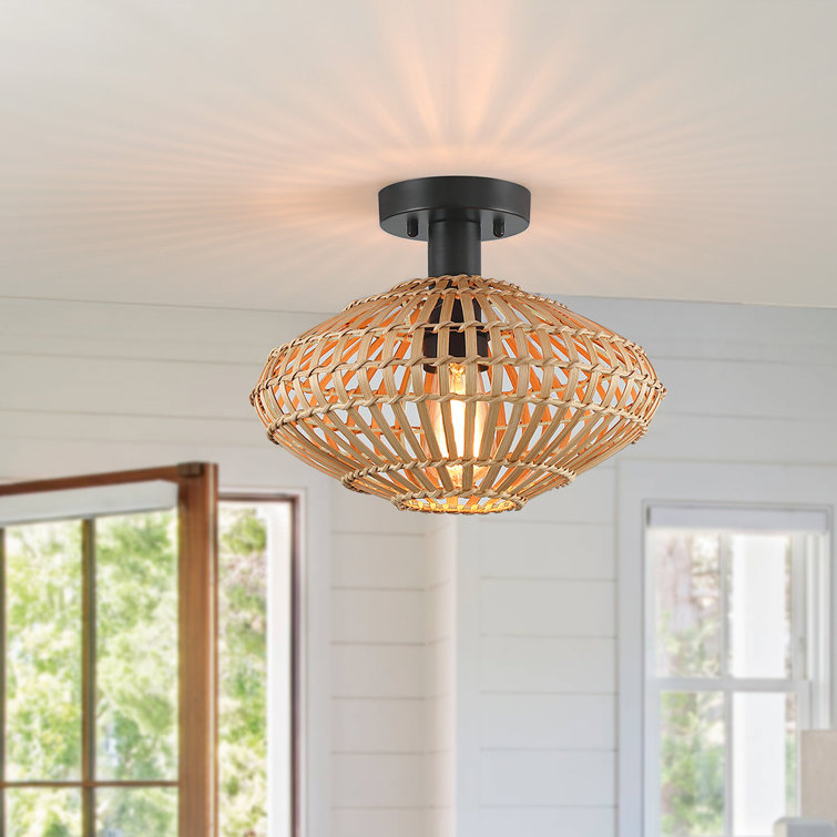 Wood semi store flush mount light